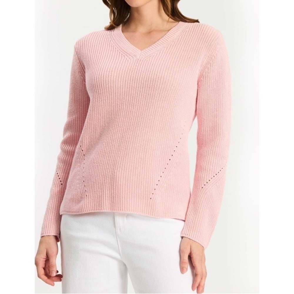 Tyler Boe Womens Mineral Wash V‎ Neck 100% Cotton Rib Knit Sweater Pink Sz L